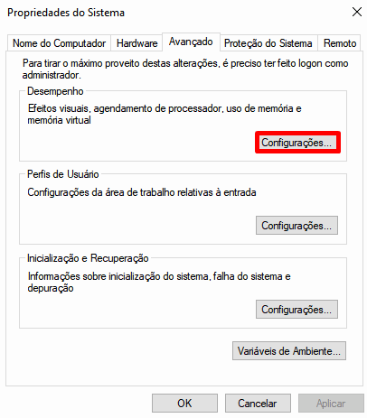 tela de configuração
