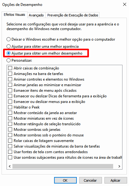 tela de configuração