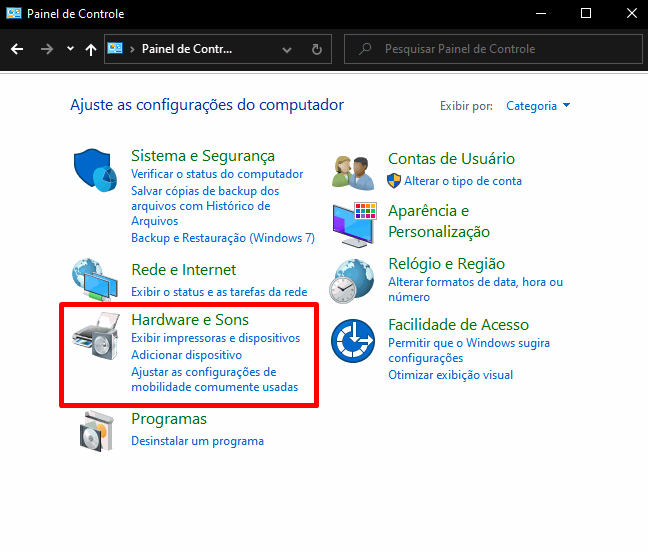 tela de configuração