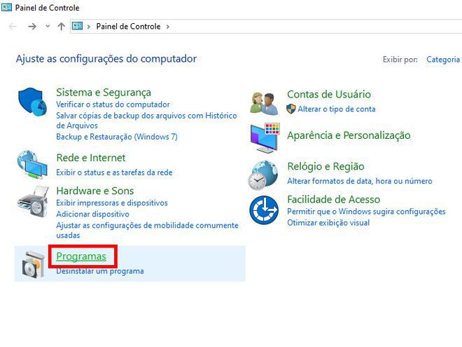 tela de configuração
