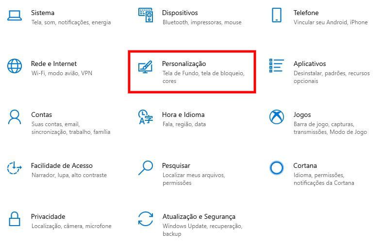 tela de configuração